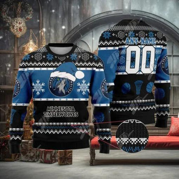 NBA Minnesota Timberwolves Custom Name Number Ugly Christmas Sweater, NBA Chritsmas Sweater Moonbestprint