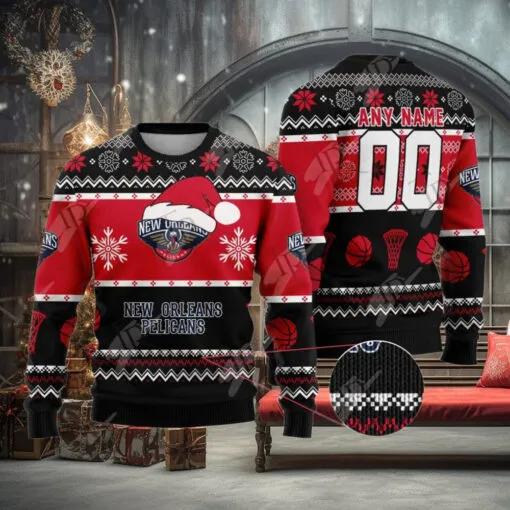 NBA New Orleans Pelicans Custom Name Number Ugly Christmas Sweater, NBA Chritsmas Sweater Moonbestprint