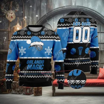 NBA Orlando Magic Custom Name Number Ugly Christmas Sweater, NBA Chritsmas Sweater Moonbestprint
