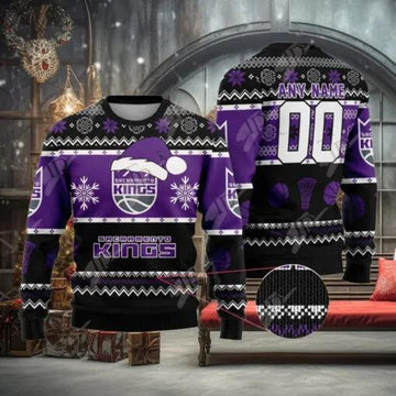 NBA Sacramento Kings Custom Name Number Ugly Christmas Sweater, NBA Chritsmas Sweater Moonbestprint