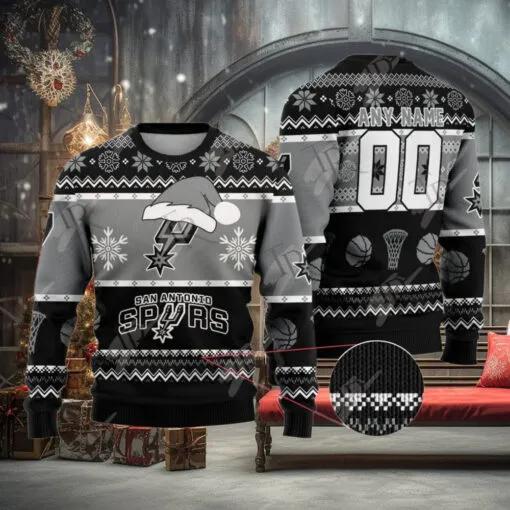 NBA San Antonio Spurs Custom Name Number Ugly Christmas Sweater, NBA Chritsmas Sweater Moonbestprint