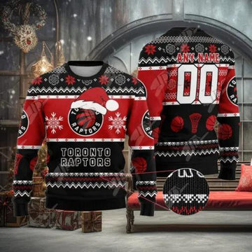 NBA Toronto Raptors Custom Name Number Ugly Christmas Sweater, NBA Chritsmas Sweater Moonbestprint