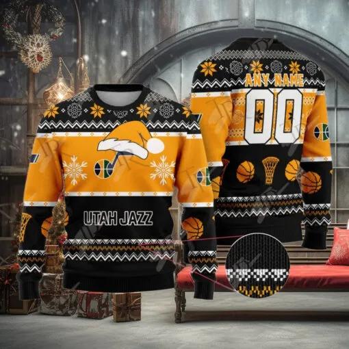 NBA Utah Jazz Special Custom Name Number Ugly Christmas Sweater, NBA Chritsmas Sweater Moonbestprint