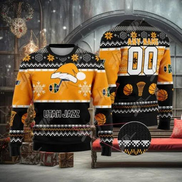 NBA Utah Jazz Special Custom Name Number Ugly Christmas Sweater, NBA Chritsmas Sweater Moonbestprint