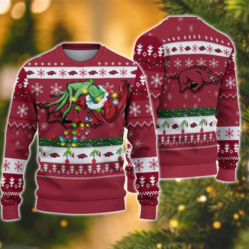 NCAA Arkansas Razorbacks Grinch Ugly Christmas Sweater, NCAA Christmas Sweater Moonbestprint