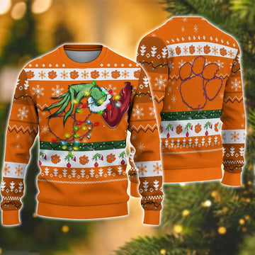 NCAA Clemson Tigers Grinch Ugly Christmas Sweater, NCAA Christmas Sweater Moonbestprint