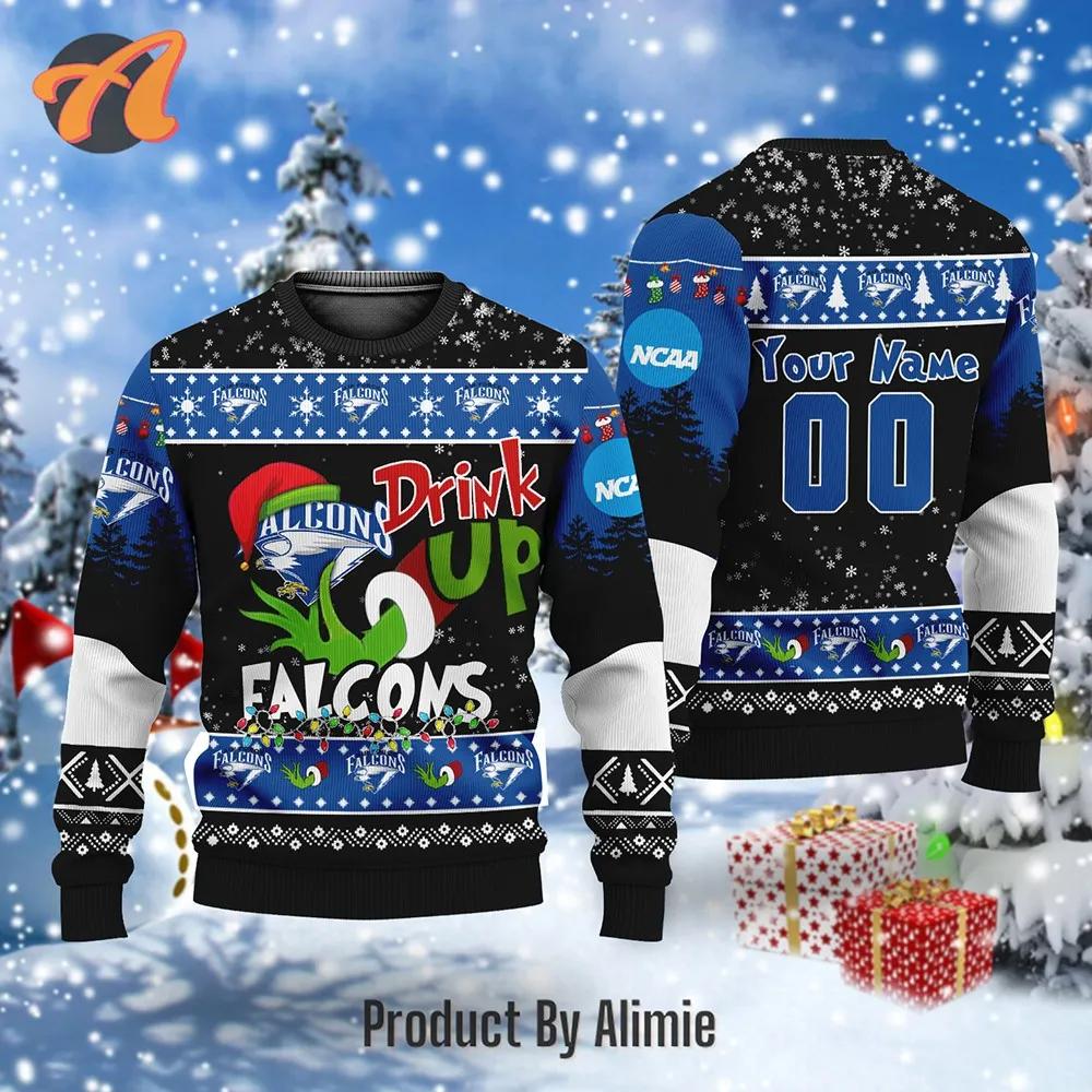 NCAA Grinch Drink Up Air Force Falcons Custom Ugly Christmas Sweater, NCAA Christmas Sweater Moonbestprint