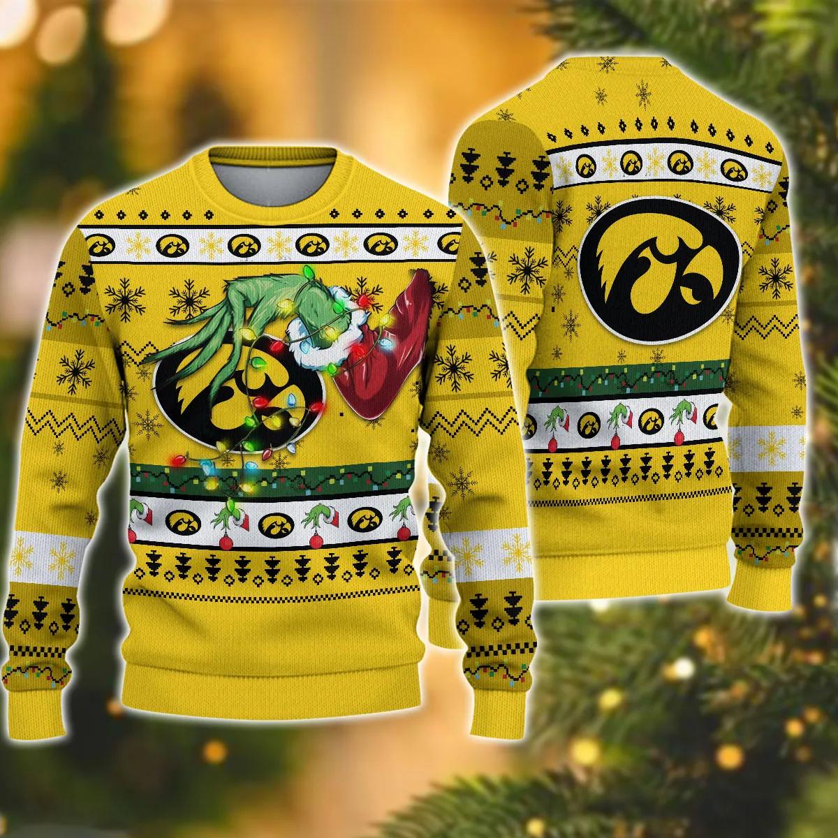 NCAA Iowa Hawkeyes Grinch Ugly Christmas Sweater, NCAA Christmas Sweater Moonbestprint