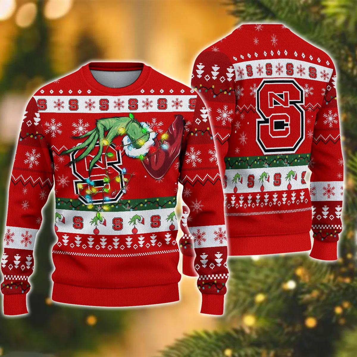 NCAA NC State Wolfpack Grinch Ugly Christmas Sweater, NCAA Christmas Sweater Moonbestprint