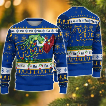 NCAA Pittsburgh Panthers Grinch Ugly Christmas Sweater, NCAA Christmas Sweater Moonbestprint