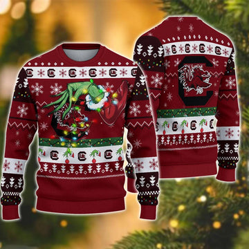 NCAA South Carolina Gamecocks Grinch Ugly Christmas Sweater, NCAA Christmas Sweater Moonbestprint