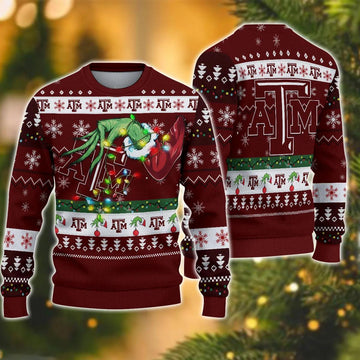 NCAA Texas A&amp;M Aggies Grinch Ugly Christmas Sweater, NCAA Christmas Sweater Moonbestprint