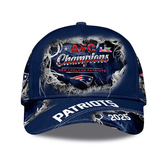 NE Patriots Bowl LX 2025 AFC Champions 3D Hat -Moonbestprint