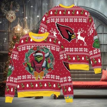 NFL Arizona Cardinals x Grinch Dr. Seuss How the Grinch Stole Christmas with Super Bowl Trophy Ugly Christmas Sweater, NFL Chritsmas Sweater Moonbestprint