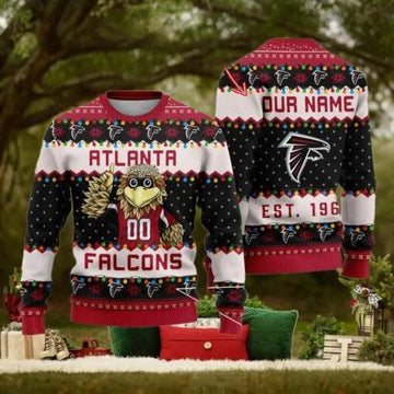 NFL Atlanta Falcons Cute Mascot Custom Ugly Christmas Sweater, NFL Chritsmas Sweater Moonbestprint