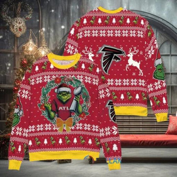 NFL Atlanta Falcons x Grinch Dr. Seuss How the Grinch Stole Christmas with Super Bowl Trophy Ugly Christmas Sweater, NFL Chritsmas Sweater Moonbestprint
