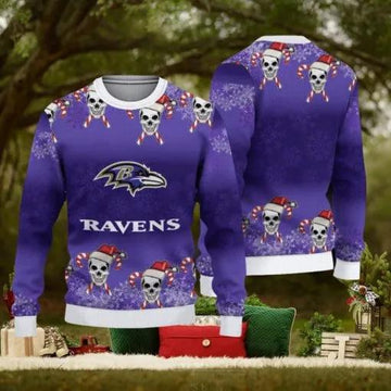 NFL Baltimore Ravens Christmas Skull Sport Ugly Christmas Sweater, NFL Chritsmas Sweater Moonbestprint