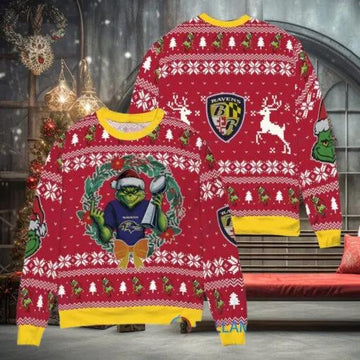 NFL Baltimore Ravens x Grinch Dr. Seuss How the Grinch Stole Christmas with Super Bowl Trophy Ugly Christmas Sweater, NFL Chritsmas Sweater Moonbestprint