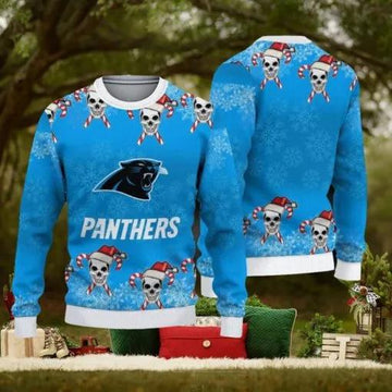 NFL Carolina Panthers Christmas Skull Sport Ugly Christmas Sweater, NFL Chritsmas Sweater Moonbestprint