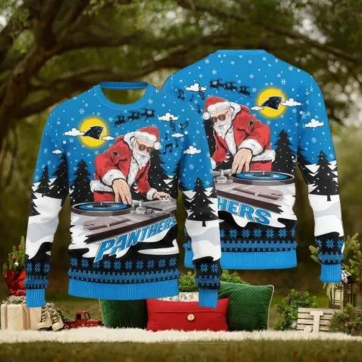 NFL Carolina Panthers Santa DJ Ugly Christmas Sweater, NFL Chritsmas Sweater Moonbestprint