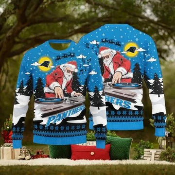 NFL Carolina Panthers Santa DJ Ugly Christmas Sweater, NFL Chritsmas Sweater Moonbestprint