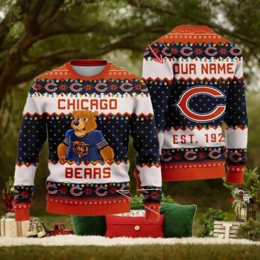 NFL Chicago Bears Cute Mascot Custom Ugly Christmas Sweater, NFL Chritsmas Sweater Moonbestprint