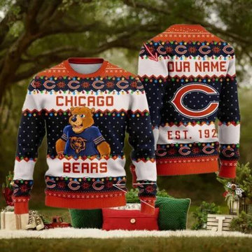 NFL Chicago Bears Cute Mascot Custom Ugly Christmas Sweater, NFL Chritsmas Sweater Moonbestprint
