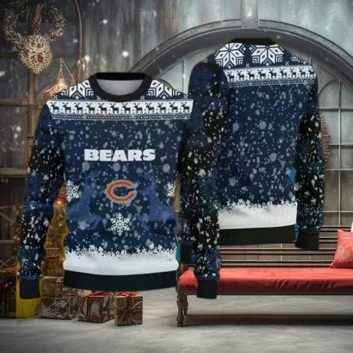 NFL Chicago Bears Poinsettia Ugly Christmas Sweater, NFL Chritsmas Sweater Moonbestprint