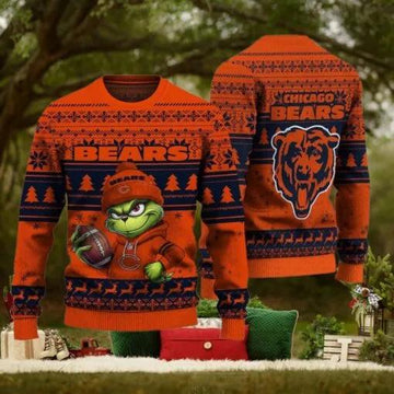 NFL Chicago Bears The Grinch Ugly Christmas Sweater, NFL Chritsmas Sweater Moonbestprint