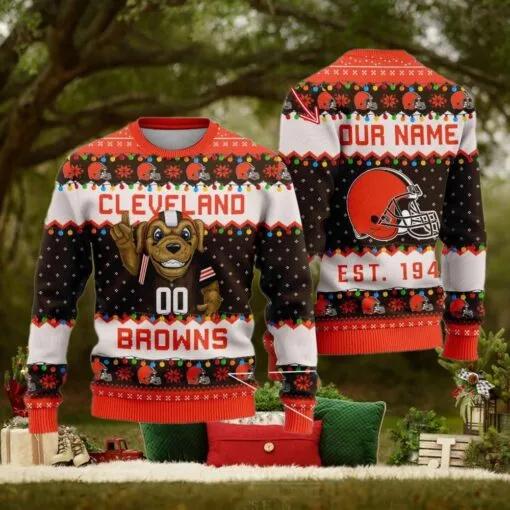 NFL Cleveland Browns Cute Mascot Custom Ugly Christmas Sweater, NFL Chritsmas Sweater Moonbestprint