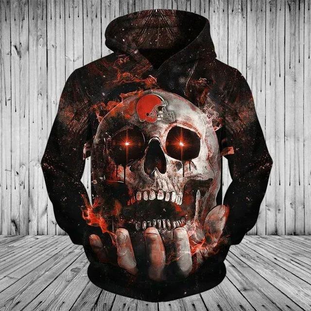 NFL Cleveland Browns Skull 3D Hoodie, NFL Hoodie Moonbestprint