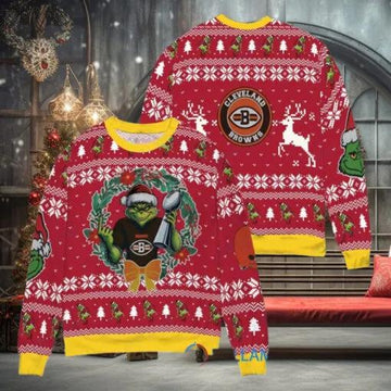 NFL Cleveland Browns x Grinch Dr. Seuss How the Grinch Stole Christmas with Super Bowl Trophy Ugly Christmas Sweater, NFL Chritsmas Sweater Moonbestprint