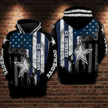 NFL Dallas Cowboys American Flag 3D Hoodie, NFL Hoodie Moonbestprint