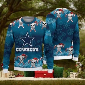 NFL Dallas Cowboys Christmas Skull Sport Christmas Ugly Sweater, NFL Chritsmas Sweater Moonbestprint