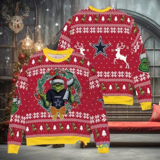 NFL Dallas Cowboys x Grinch Dr. Seuss How the Grinch Stole Christmas with Super Bowl Trophy Ugly Christmas Sweater, NFL Chritsmas Sweater Moonbestprint
