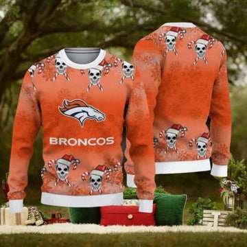 NFL Denver Broncos Christmas Skull Ugly Christmas Sweater, NFL Chritsmas Sweater Moonbestprint