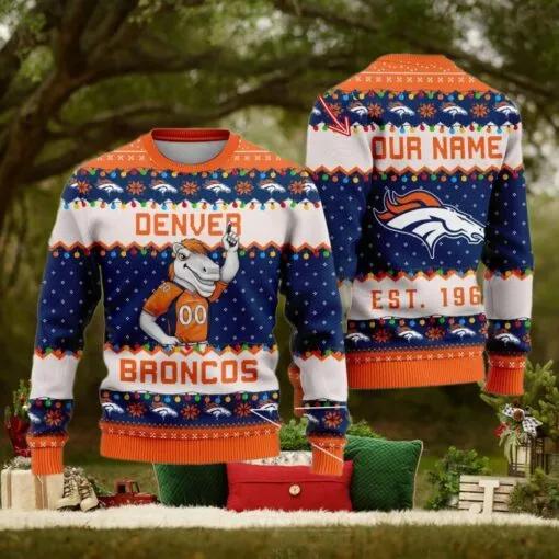 NFL Denver Broncos Cute Mascot Custom Ugly Christmas Sweater, NFL Chritsmas Sweater Moonbestprint
