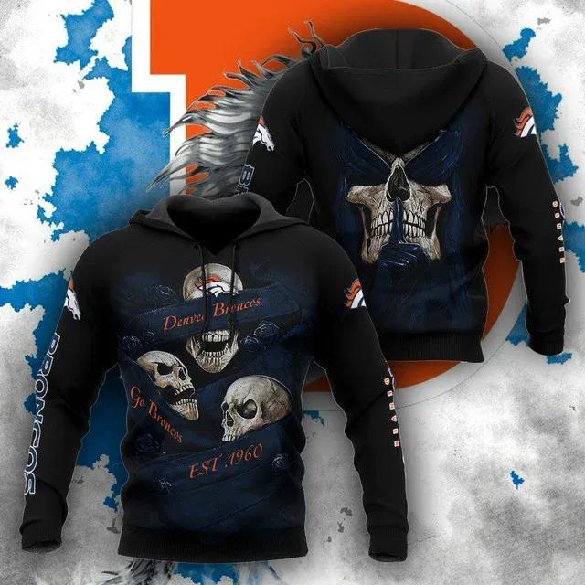 NFL Denver Broncos Skull 3D Hoodie 2, NFL Hoodie Moonbestprint