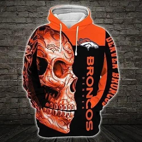 NFL Denver Broncos Skull 3D Hoodie, NFL Hoodie Moonbestprint