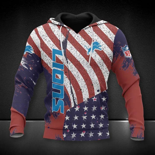 NFL Detroit Lions American Flag All Over Print Hoodie, NFL Hoodie Moonbestprint