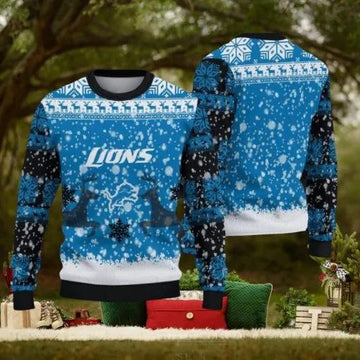 NFL Detroit Lions Christmas Reindeer Ugly Christmas Sweater, NFL Chritsmas Sweater Moonbestprint