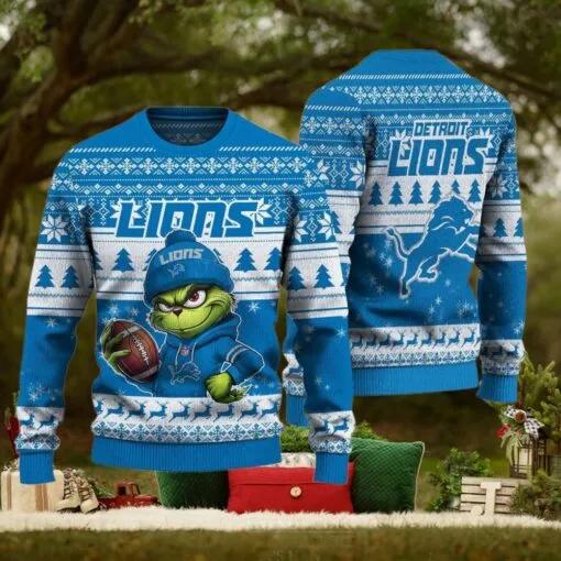 NFL Detroit Lions The Grinch Ugly Christmas Sweater, NFL Chritsmas Sweater Moonbestprint