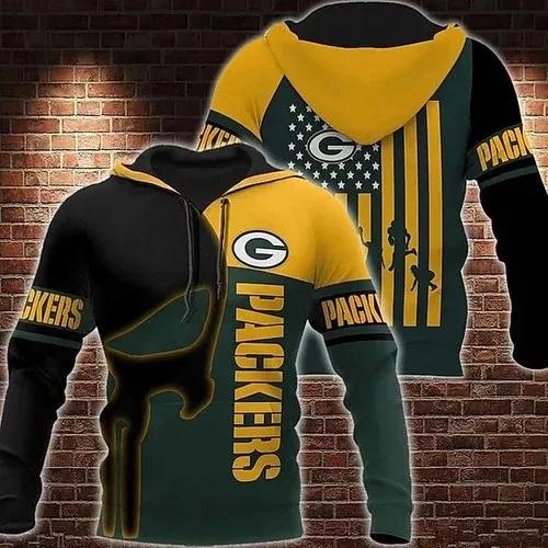 NFL Green Bay Packers American Flag 3D Hoodie, NFL Hoodie Moonbestprint