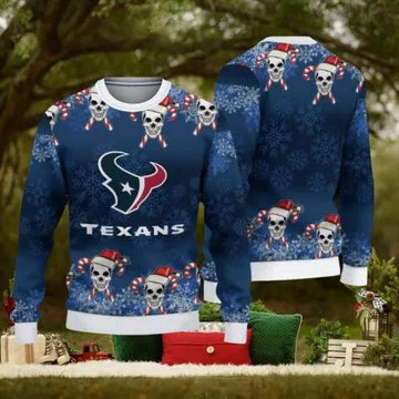 NFL Houston Texans Christmas Skull Sport Ugly Christmas Sweater, NFL Chritsmas Sweater Moonbestprint