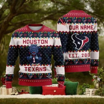 NFL Houston Texans Cute Mascot Custom Ugly Christmas Sweater, NFL Chritsmas Sweater Moonbestprint
