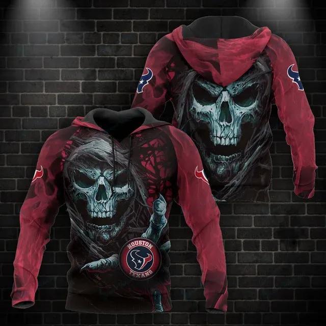 NFL Houston Texans Skull 3D Hoodie, NFL Hoodie Moonbestprint