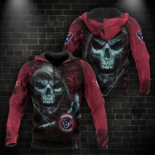 NFL Houston Texans Skull 3D Hoodie, NFL Hoodie Moonbestprint