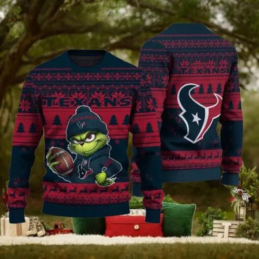 NFL Houston Texans The Grinch Ugly Christmas Sweater, NFL Chritsmas Sweater Moonbestprint