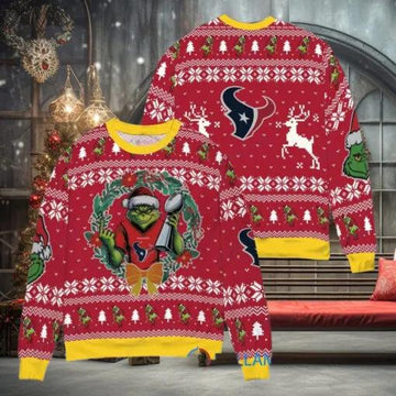 NFL Houston Texans x Grinch Dr. Seuss How the Grinch Stole Christmas with Super Bowl Trophy Ugly Christmas Sweater, NFL Chritsmas Sweater Moonbestprint