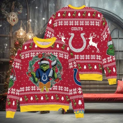 NFL Indianapolis Colts x Grinch Dr. Seuss How the Grinch Stole Christmas with Super Bowl Trophy Ugly Christmas Sweater, NFL Chritsmas Sweater Moonbestprint
